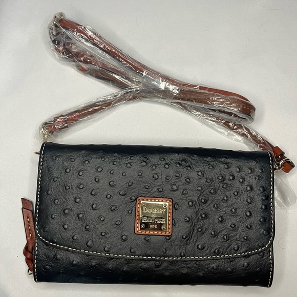Dooney & Bourke Ostrich Double Compartment Crossbody Bag - Black - Picture 1 of 7
